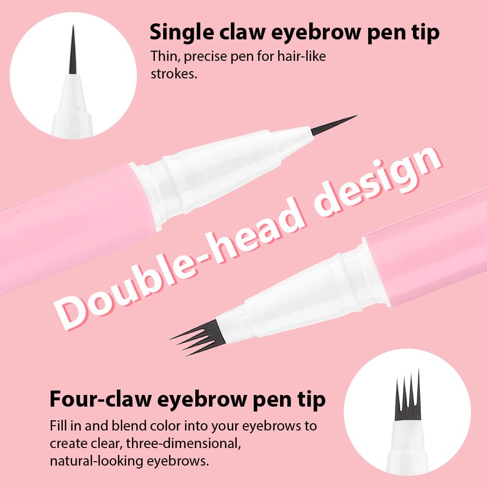 evpct 2Pcs Black Magic Microblading Dual-Ended Eyebrow Contouring Pen Brow Pencil, with 4 Brush Micro-Fork-Tips Applicator and Precise Brush-Tip, Hair Like Strokes, with Dual-ended Eyebrow Brush