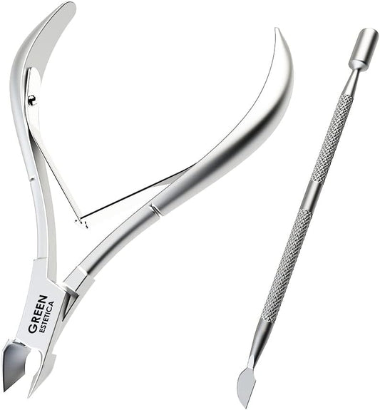 Professional Cuticle Trimmer with Cuticle Pusher Nail Cuticle Remover Nipper Silver Stainless Steel Sharp Blades Manicure Tools with Double Spring Nail Care Pedicure Nail Tools Home Spa (Silver)