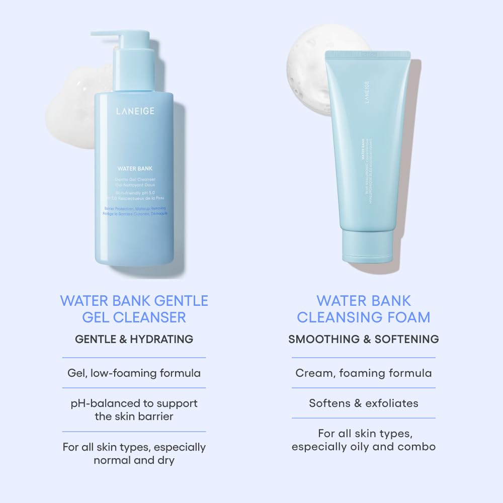 LANEIGE Water Bank Gentle Gel Facial Cleanser: Hydrating, Non-Stripping, pH-Balanced