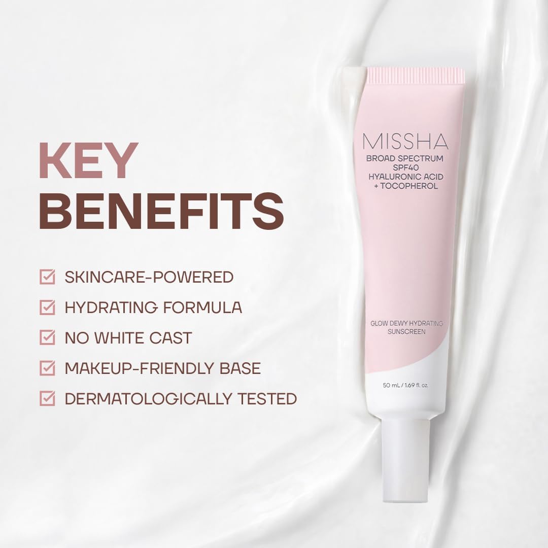 MISSHA Glow Dewy Hydrating Sunscreen SPF 40 Hyaluronic Acid 1.69 oz