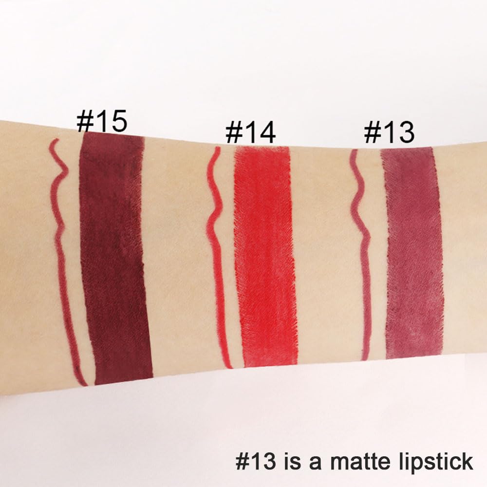 evpct 1Pcs Dark Deep Red Lip Liner and Lipstick Set Kit for Women Matte Lips Kit with Lip Liner Lip Stains Long Lasting Waterproof 24 Hour Lipstick and Lip Liners Combo Lipliners Pencil Set 15#
