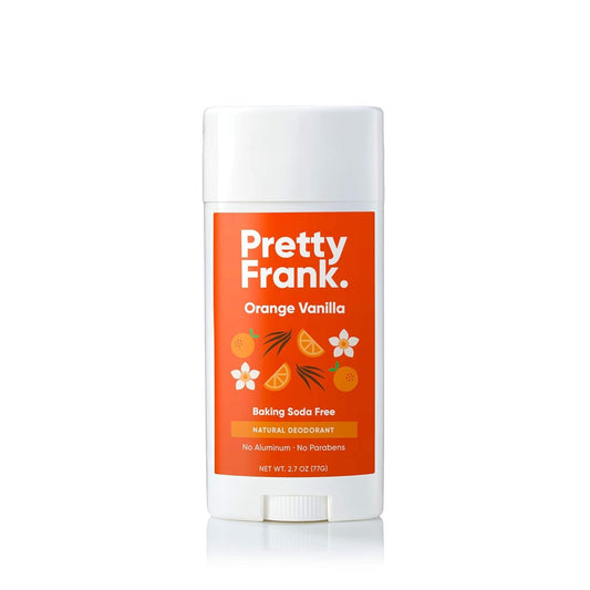 Pretty Frank Natural Aluminum-Free Deodorant Stick, Baking Soda-Free, Orange Vanilla (1-Pack) | Sensitive Skin Friendly, Effective Odor Control for Women & Men, Organic Ingredients and Essential Oils