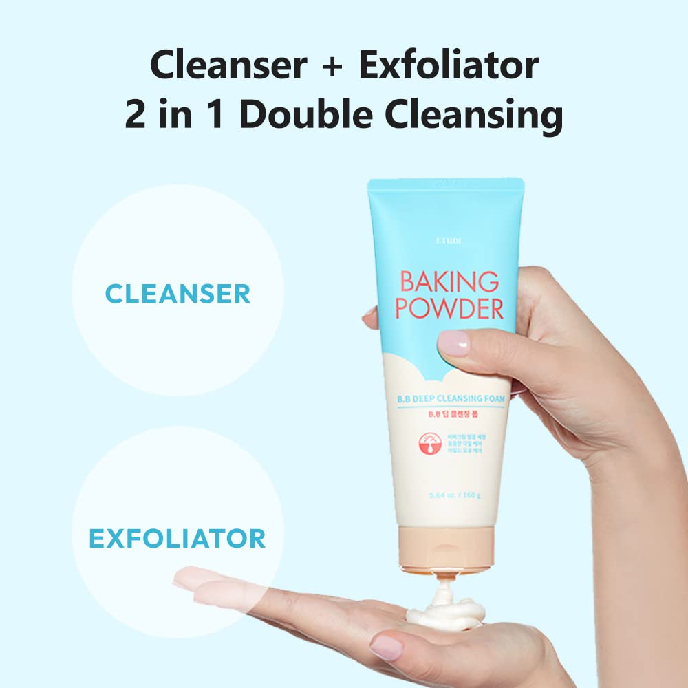 ETUDE Baking Powder B.B Deep Cleansing Foam, 2 in 1 Rice Bran + Baking Powder, Creamy Bubble +