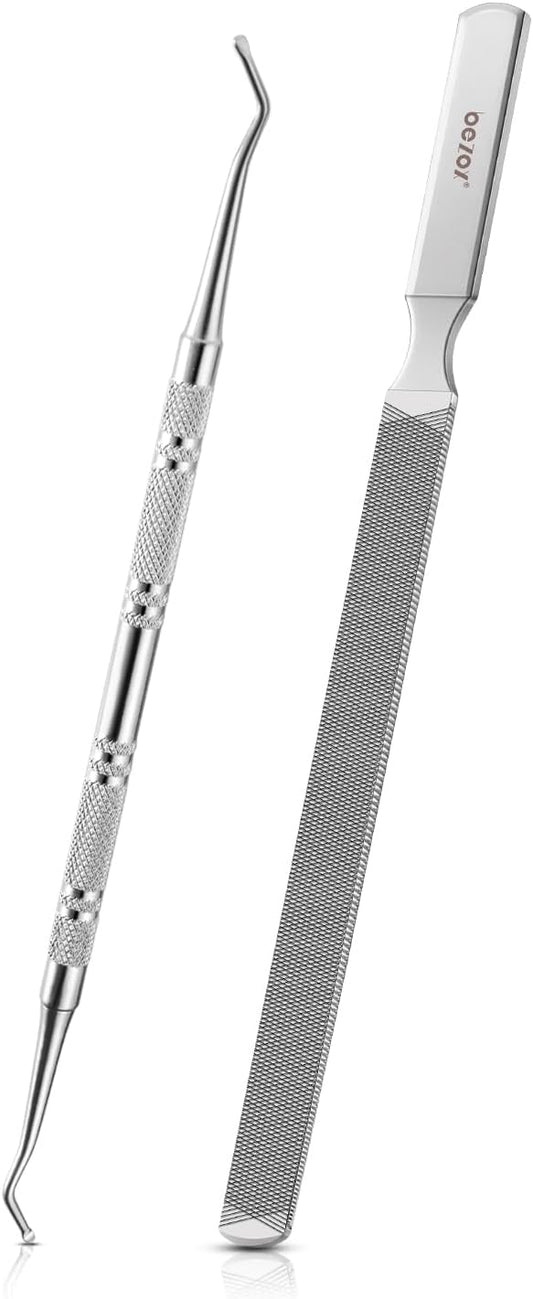 BEZOX Long Metal Nail File, Stainless Steel Fingernail File for Thick and Fungal Nails with