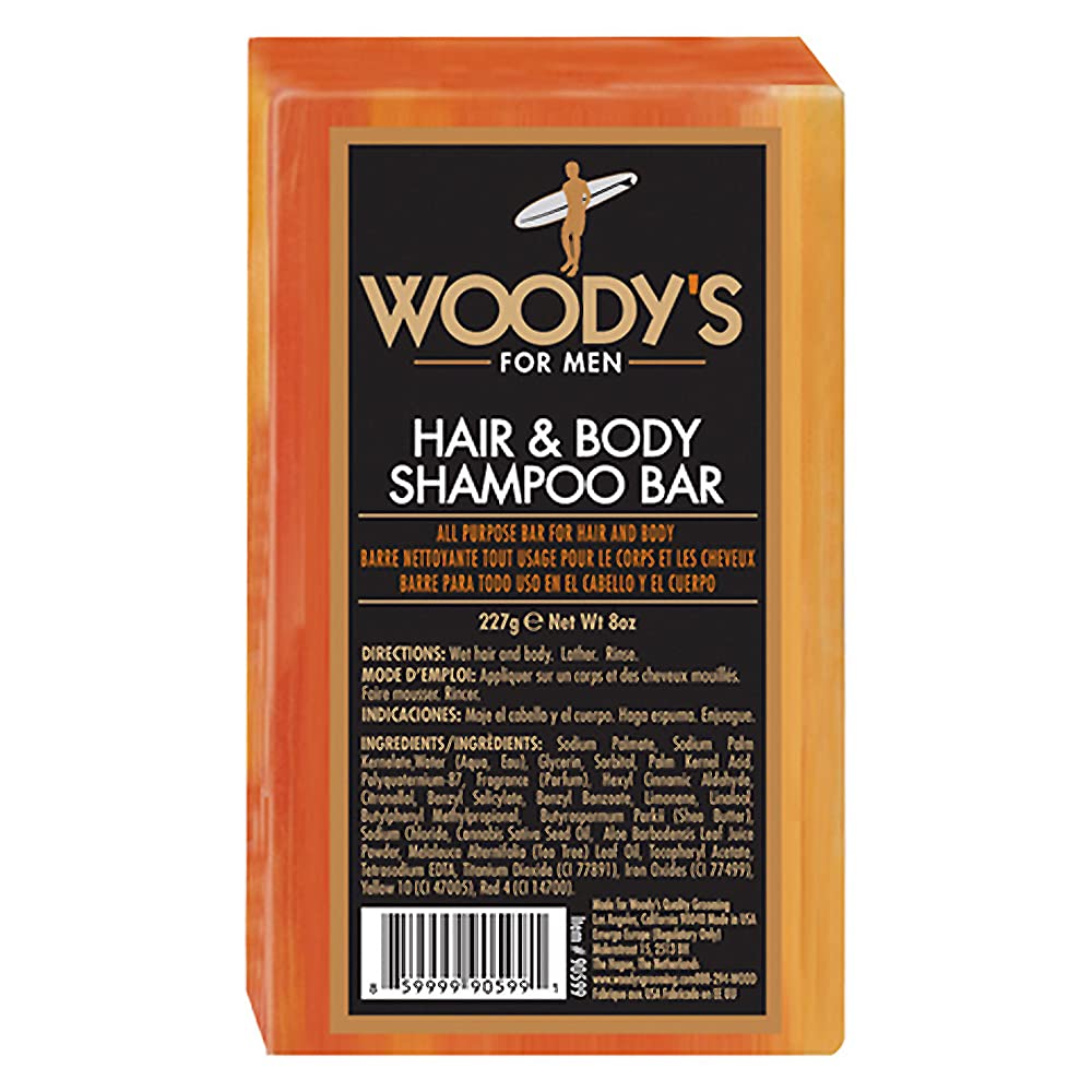 Woody's Men's 2-in-1 Hair & Body Shampoo Bar, Rich, Thick Lather Formula, Conditions, Nourishes, Moisturizes, For All Skin Types, 8 Oz.