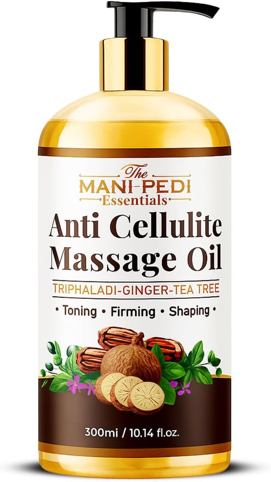 Anti Cellulite Massage Oil with Ginger Oil, Tea-Tree Oil & Natural Herbs for Toning, Firming & Shaping. 100% Natural Ingredients, Non-Sticky Texture - 10 Fl Oz