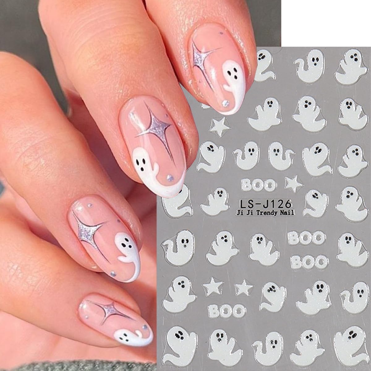Halloween Nail Stickers Spider Nail Decals Ghost Nail Art Stickers Glitter Spider Web Bat Black Silver Design Bat French Tips Self Adhesive Nail Sticker for Nail Art Manicure Accessories 6Sheets