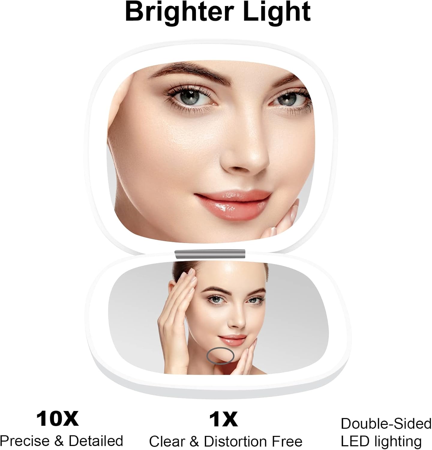 deweisn Compact Mirror, Lighted Travel Makeup Mirror with 1X/10X Magnifying Double Sided Dimmable Portable Pocket for Handbag and Pocket, USB Charging(White)