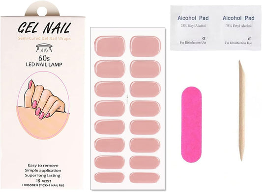 Semi Cured Gel Nail Strips Stickers Solid Color Self Adhesive Waterproof Nail Stickers Design