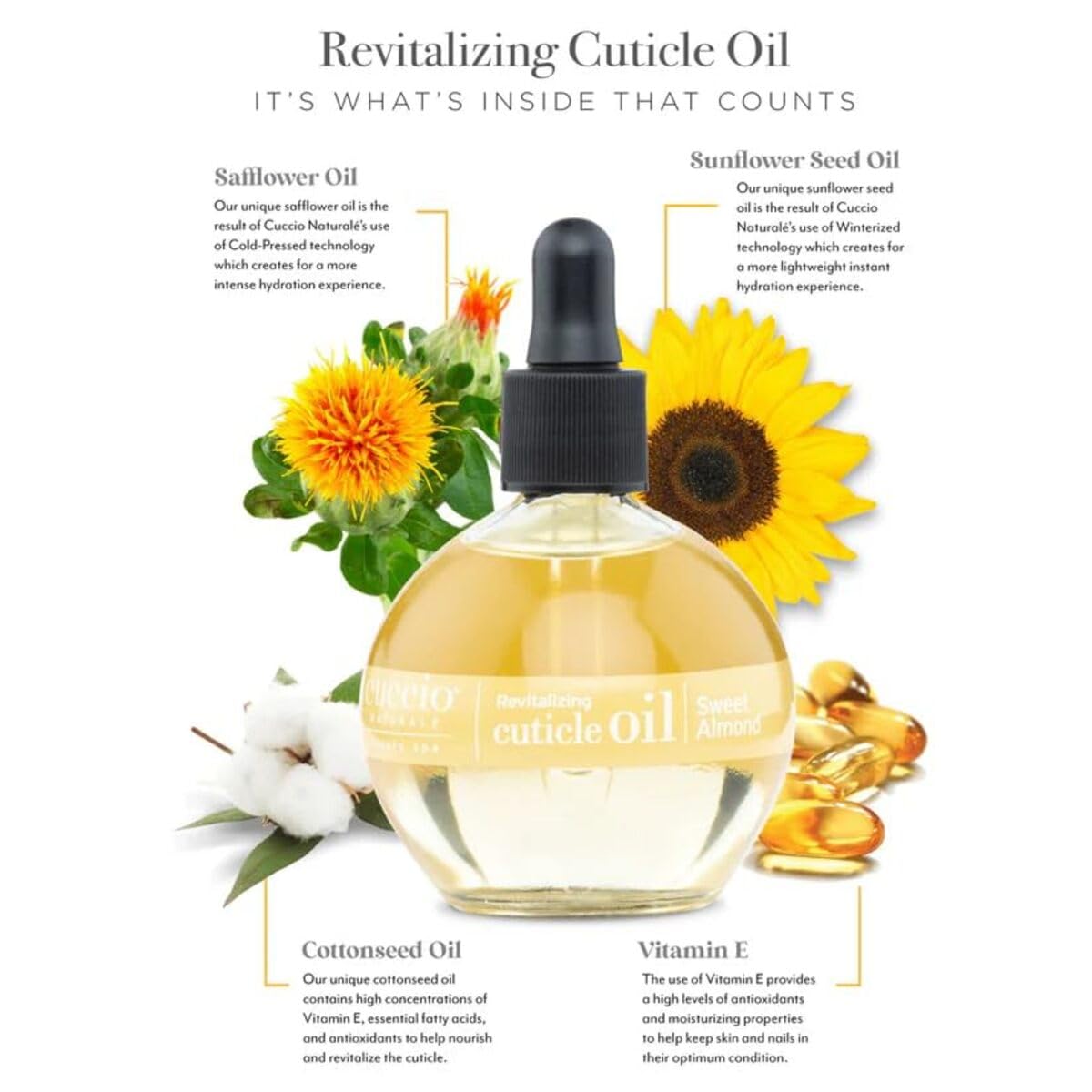 Cuccio Naturale Sweet Almond Revitalizing Cuticle Oil, Lightweight Fast-Absorbing Hydrating Nail &