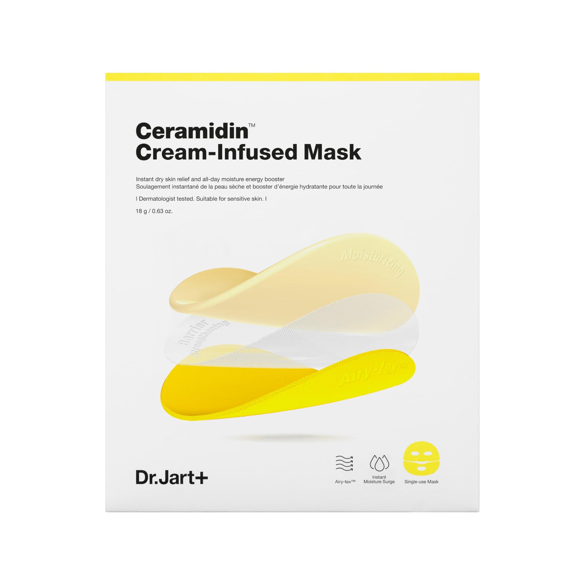Dr.Jart+ Ceramidin Cream-Infused Korean Face Mask for Dry Skin with Ceramides and Panthenol | Sheet