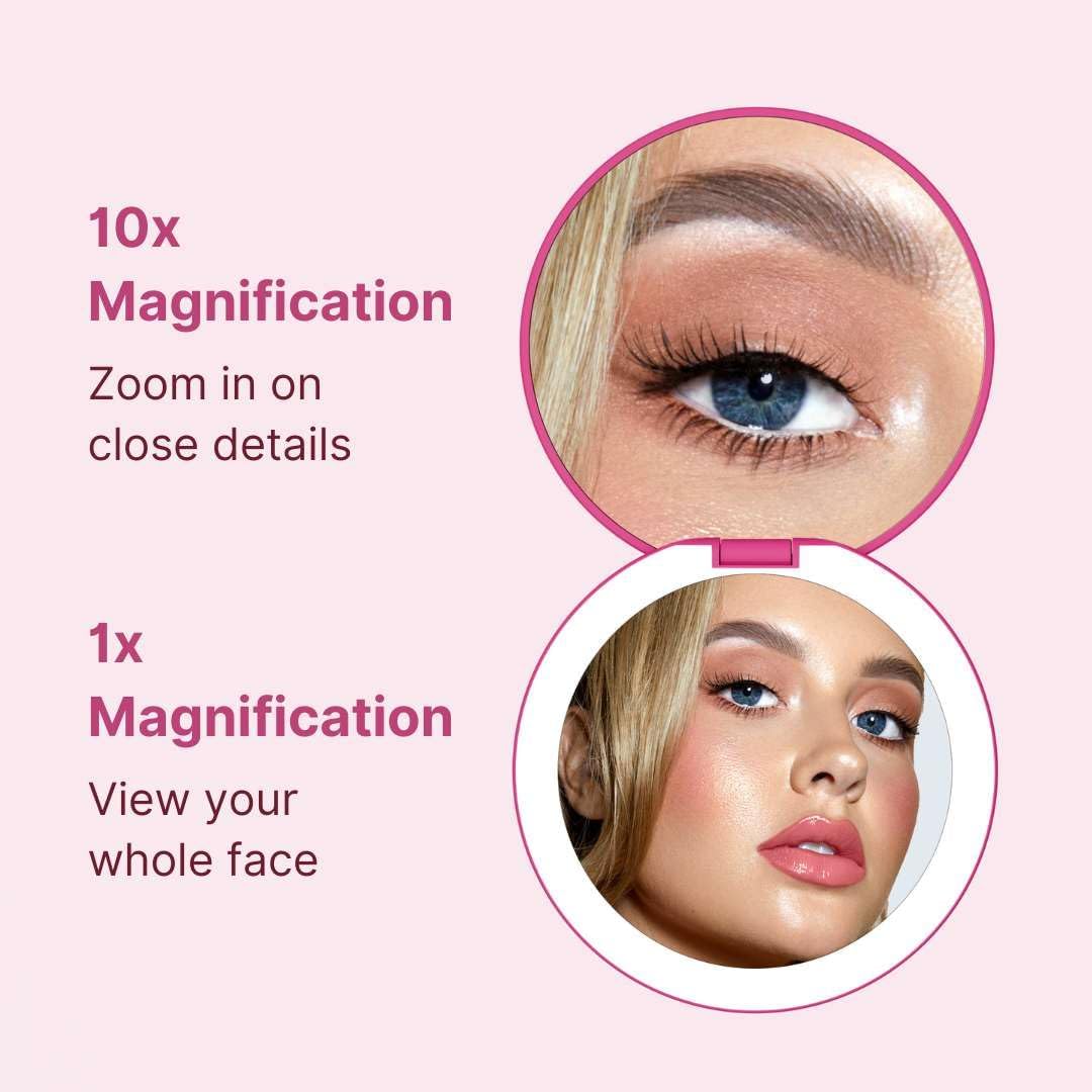 Fancii Taylor Compact Travel Mirror with Light, Rechargeable, 10x /1x Magnifying, 3 LED Light Settings - Best for Makeup, On The Go Touch-Ups, (Magnolia Burst)