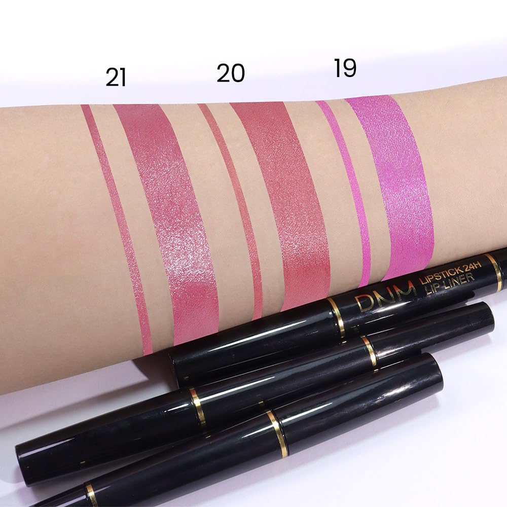 evpct 1Pcs Pink Metallic Shine Shimmer Lip Liner and Lipstick Combo Set Kit for Women, Lightweight Hydrating Formula High Impact Full Coverage Lipstick and Lip Liner Makeup Stains Gloss, 19#