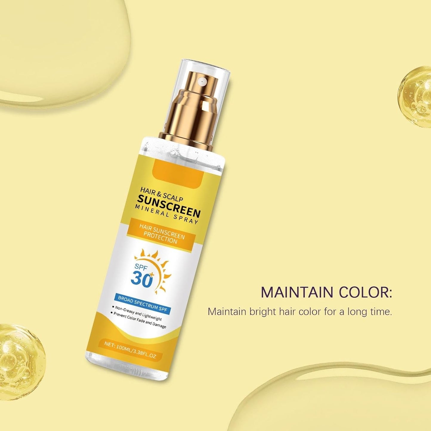 Hair and Scalp Sunscreen Spray SPF 30 - UV Protection for Scalp & Hair, Prevents Color Fade & Dryness, Non-Greasy & Lightweight Formula for Hiking/Beach/Outdoors (1)