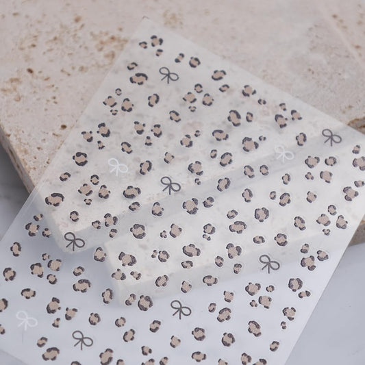Brown Leopard Nail Art Stickers 3D Embossed Fall Winter Nail Stickers, Self-Adhesive Durable Nail