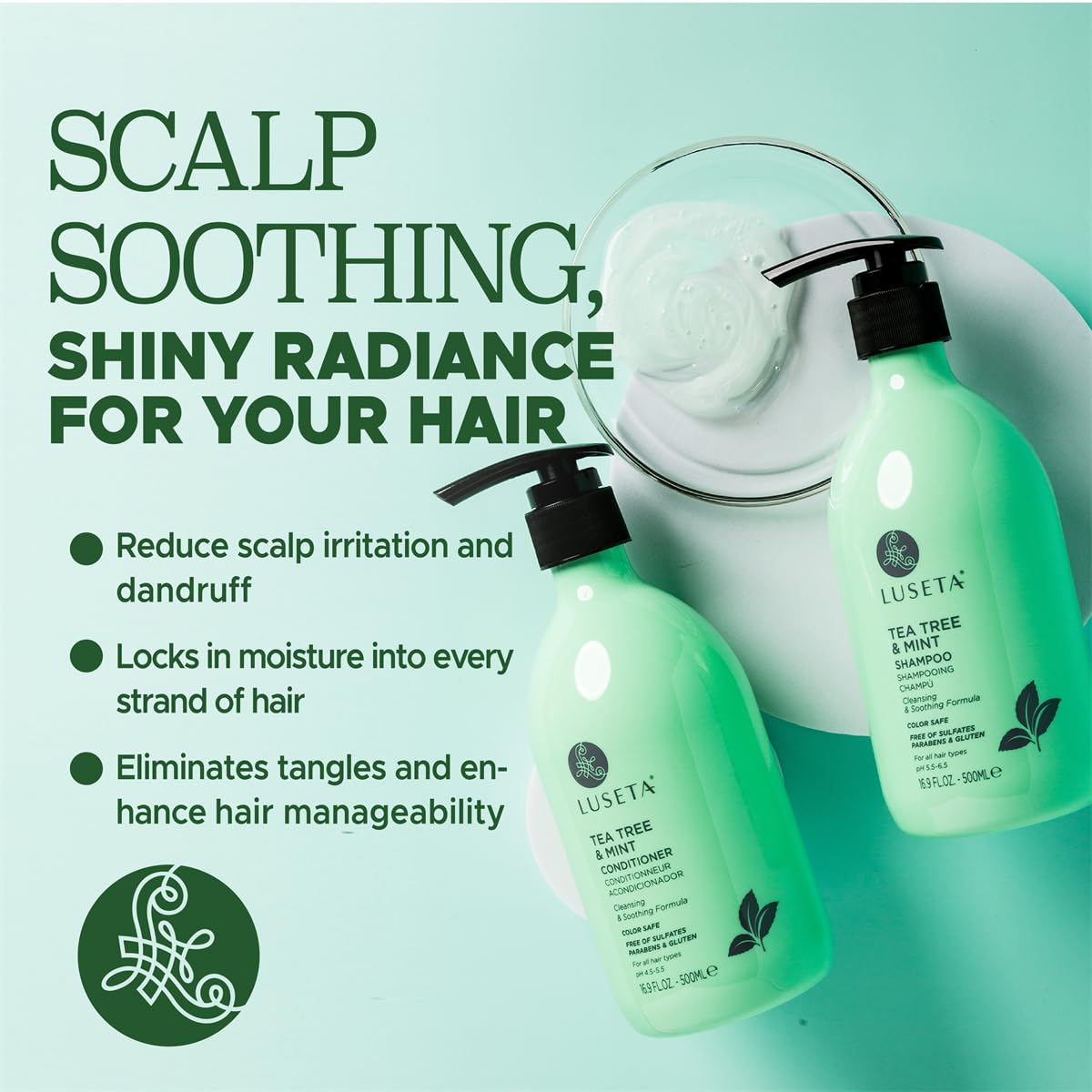 Luseta Tea Tree Mint Shampoo and Conditioner for Hair with Lavender, Tea Tree and Peppermint Oil Clarifying Shampoo and Conditioner, Sooth the scalp Fight Dandruff and Itchy for Women and Men