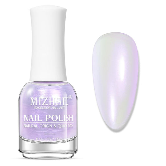 MIZHSE Quick Dry Mermaid Pearl Nail Polish, Purple Aurora Effect Nail Polish 15Ml, Fingernail and