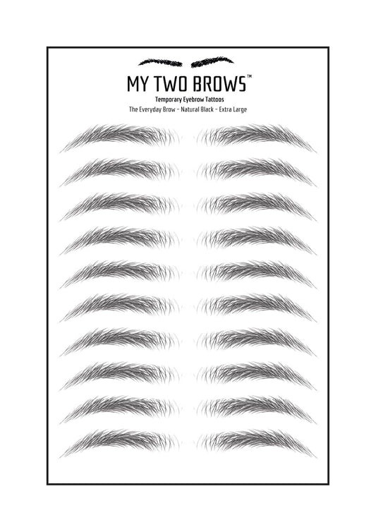 (10 pairs) Natural Black Temporary Eyebrow Tattoo - Extra Large Size - Waterproof & Smudgeproof - Everyday Brow Style Eyebrow Stickers - Sheet Lasts up to 30 Days - Won't Work on Existing Brows