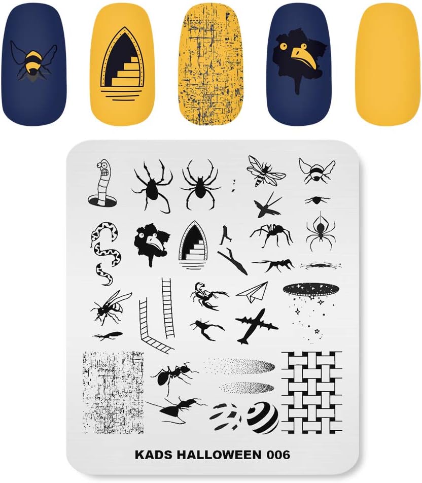 KADS 3Pcs Nail Stamping Plates Set Nails Art Stamp Templates Halloween Horror Themed Skull Bat Witch Spider(Halloween 2)