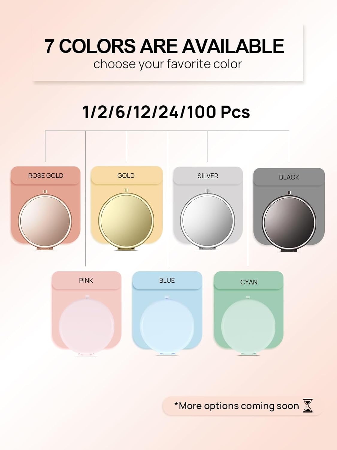 Compact Mirror Bulk, Set of 100 Double-Sided 1X/2X Magnifying Metal Pocket Makeup Mirrors(Round, Pink Marshmallow)