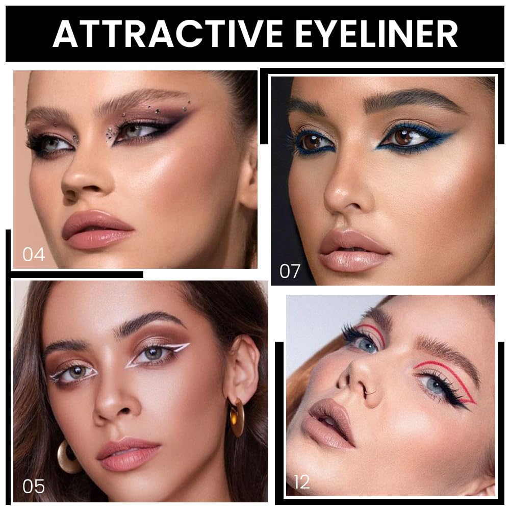 Kaely 4Pcs Black White Dark Blue Red Gel Eyeliner Pencil,Waterproof Smudge Proof Eye Liner,Clown Goth Halloween Makeup,Eye Black Face Paint Lipstick Crayon,Color Colorful Eyeliner Eyeshadow Stick