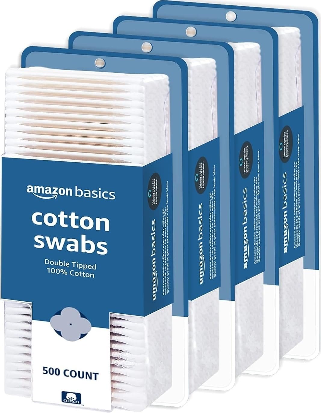 Amazon Basics Double-Tipped Cotton Swabs for Personal Hygiene and Baby Care, 2000 Count, 4-Pack of