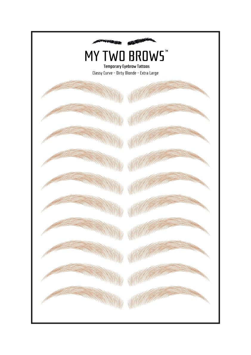 (10 pairs) Dirty Blonde Temporary Eyebrow Tattoo - Extra Large Size - Waterproof & Smudgeproof - Classy Curve Style Eyebrow Stickers - Sheet Lasts up to 30 Days - Won't Work on Existing Brows