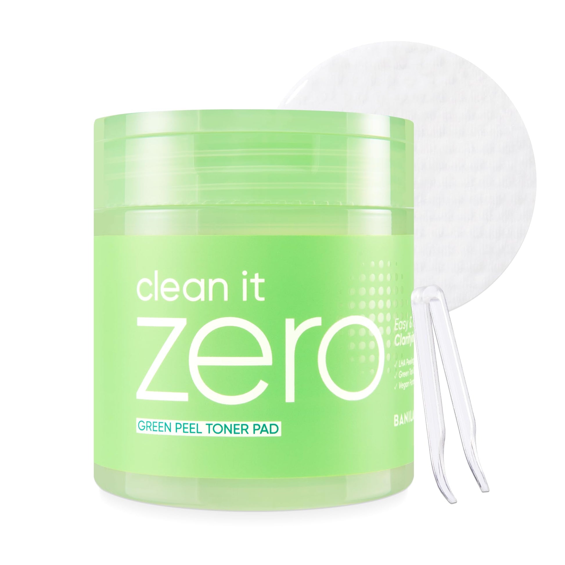 Banila Co Clean it Zero Green Peel Toner Pads with a Vegan Blend of LHA and Kale. (70 pre-Soaked