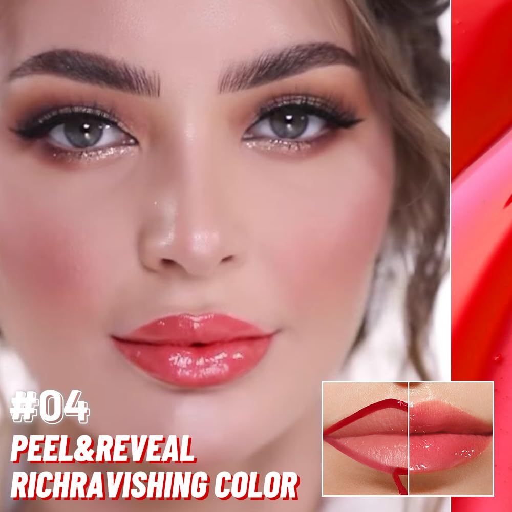 Lip Stain Peel Off Lip Gloss oil Dual-Ended Combo, Vivid Burgundy Lips Liner Stain Peel Off Tattoo, Long Lasting & Waterproof, Transfer-Proof Lip Tint Stain with Lip oil for All Skin Type 04#