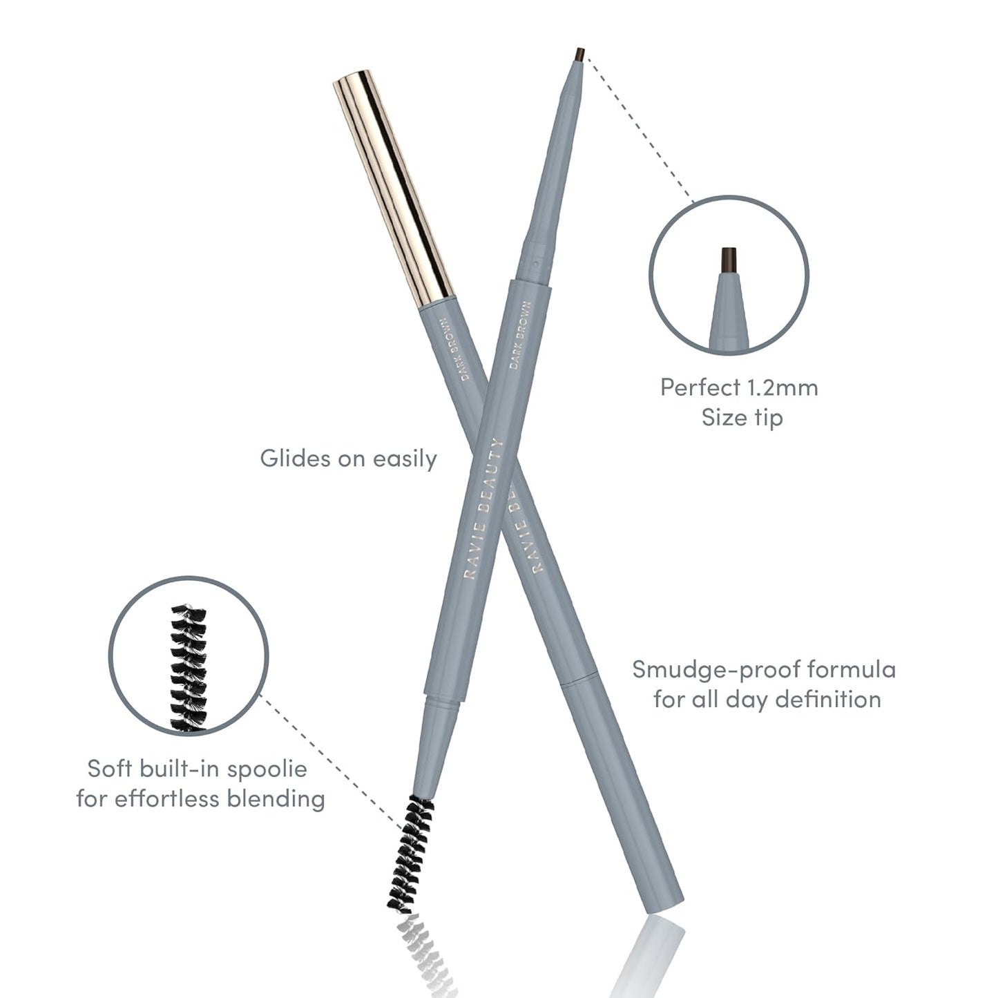 Easy Everyday™ Brow Pencil - Best Eyebrow Pencil for Women, Smudge Proof Hair-Like Strokes, 1.2mm Precision Tip with Spoolie, Vegan (Dark Brown)