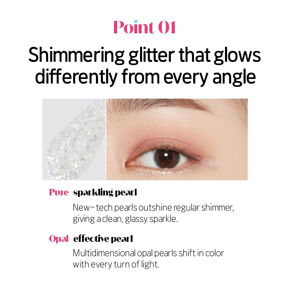 ETUDE Tear Drop Eyeliner, Crystal & Opal Glitter, Smudge-Proof Sparkle, Long-Lasting Formula, All