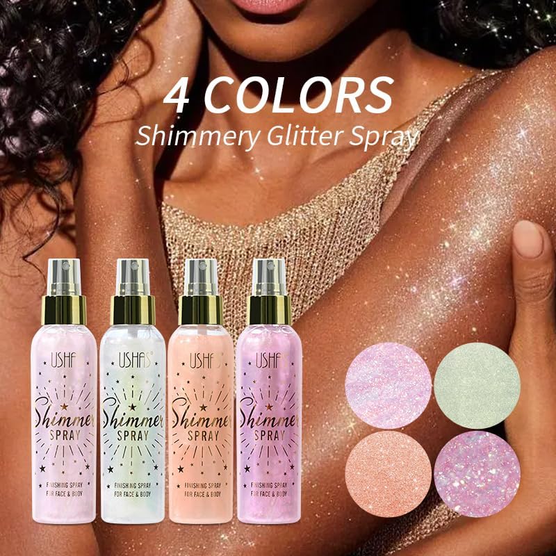 USHAS Body Glitter Spray 3.72 fl.oz - Temporary Body Shimmer Spray for Face, Hair, Clothing, Long Lasting Quick-Drying Shiny for Music Festival Rave (03)