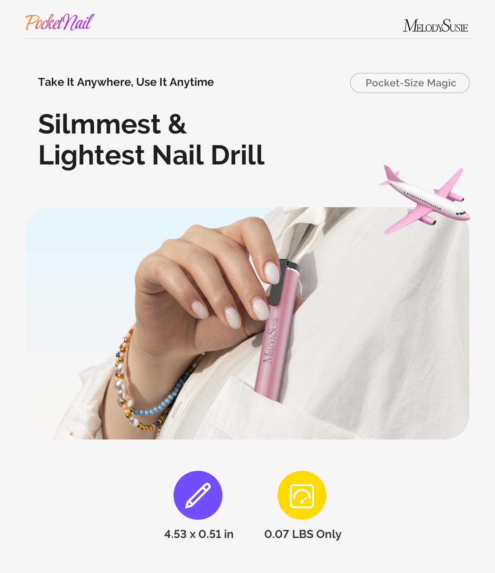 MelodySusie Pen-Shaped Nail Drill PocketNail PC100G for Nail Beginners