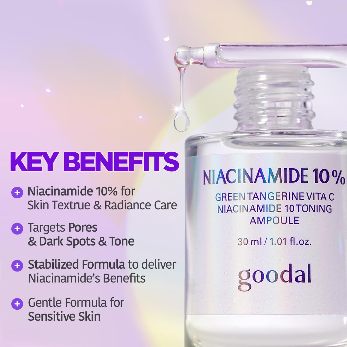 GOODAL Green Tangerine Vita C Niacinamide 10 Toning Ampoule - Facial Serum for Natural Glow, Daily