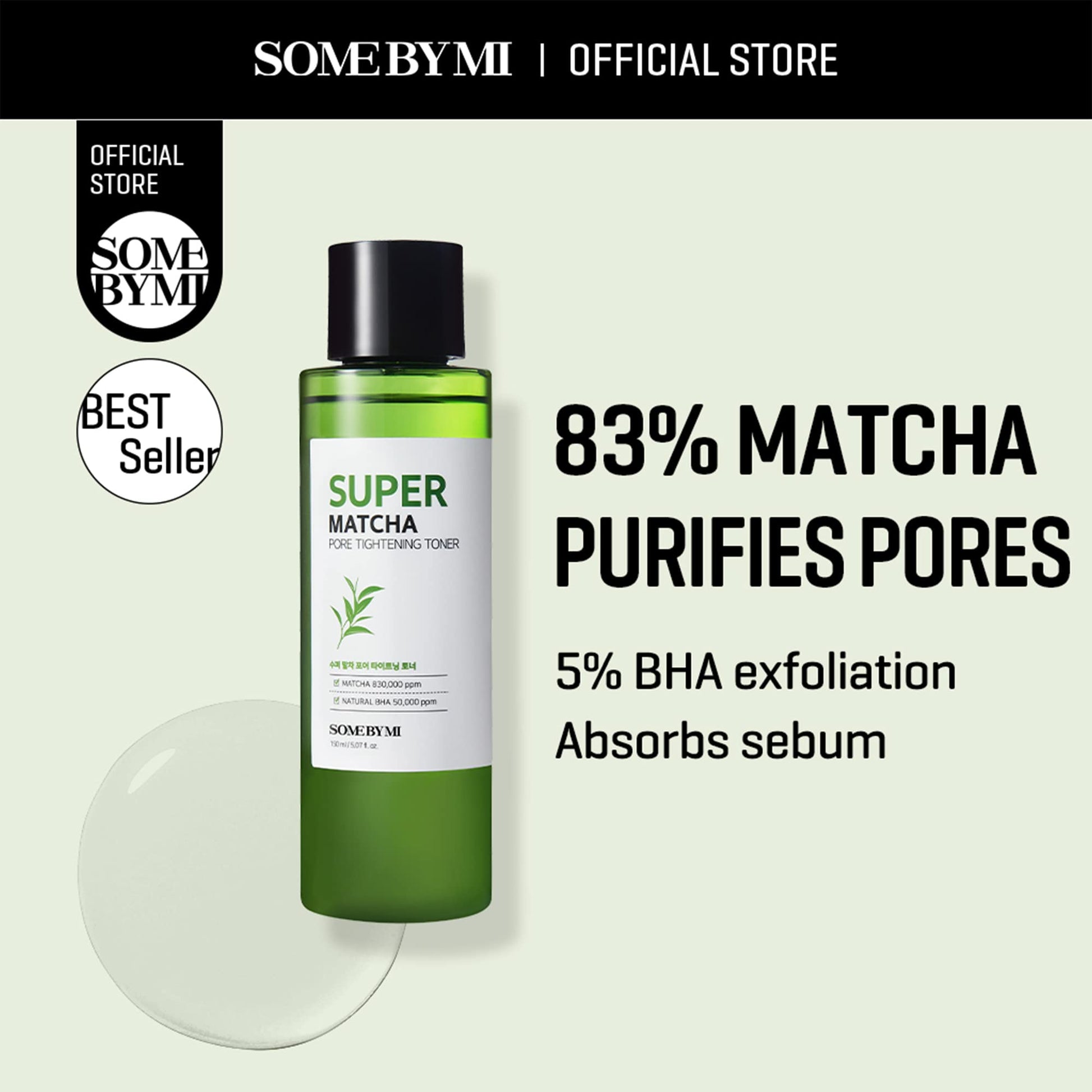 SOME BY MI Super Matcha Pore Tightening Toner - 5.07Oz, 150ml - Made from Matcha Extracts for