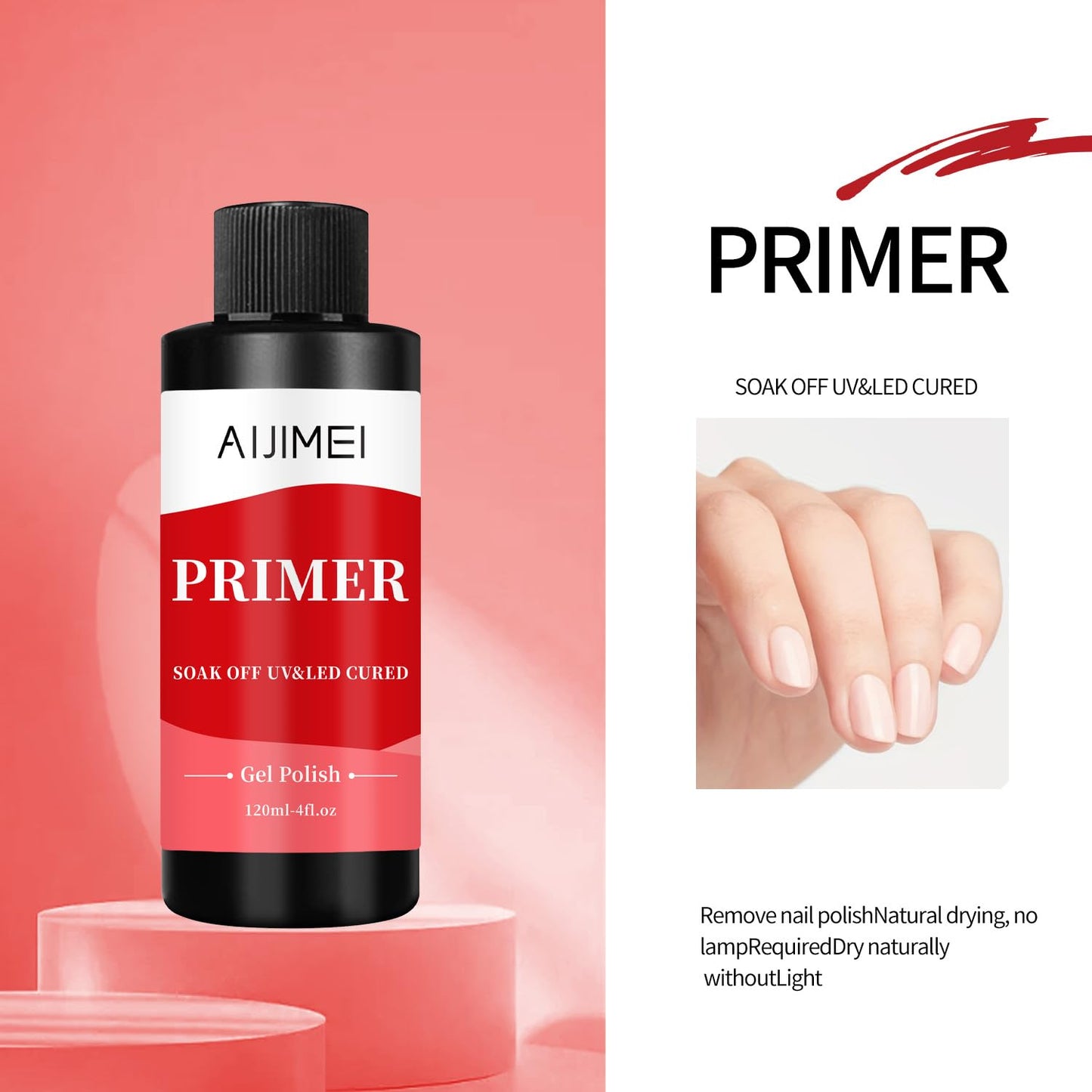 AIJIMEI 120ml Rapid-Dry Nail Primer, Nail Primer for Stronger Nails Enhances Adhesion & Shine Primer for Nail, Sensitive Skin Nail Care Compatible with All Polishes Nail Art 4fl.oz