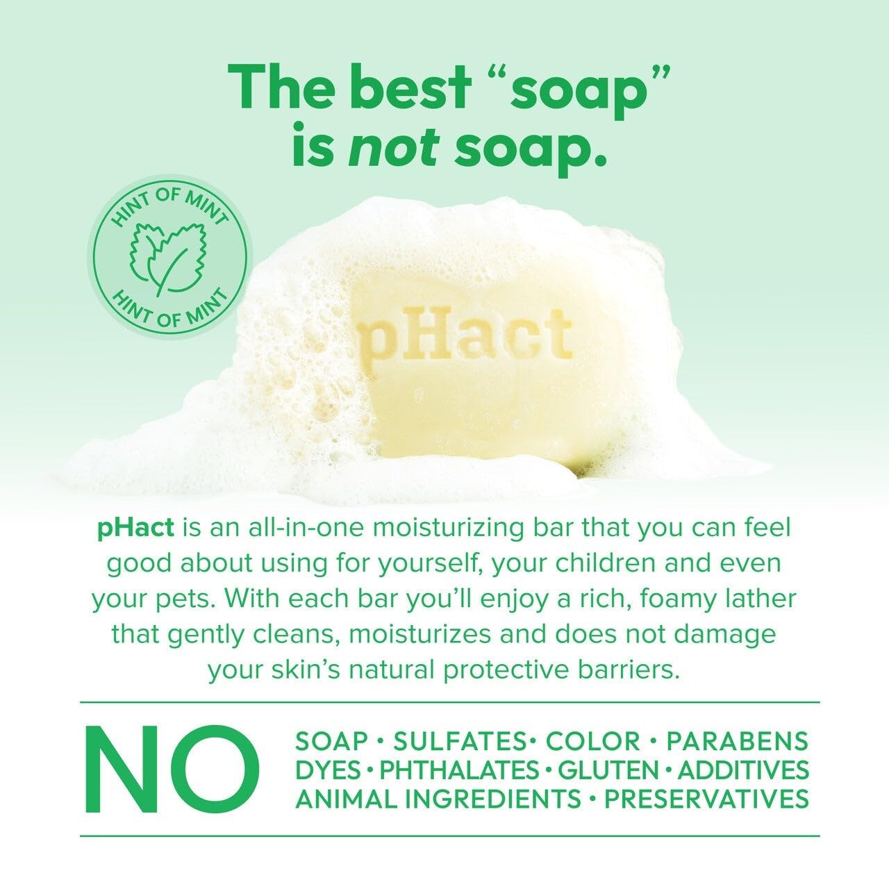 ANDREW LESSMAN pHact Moisture-Rich, Soap-Free Cleansing Bar Hint of Mint. Natural Skin pH. All Skin Types - Even Sensitive Skin. Hypoallergenic. Dermatologist Tested. 6 Pack 4.25 oz each