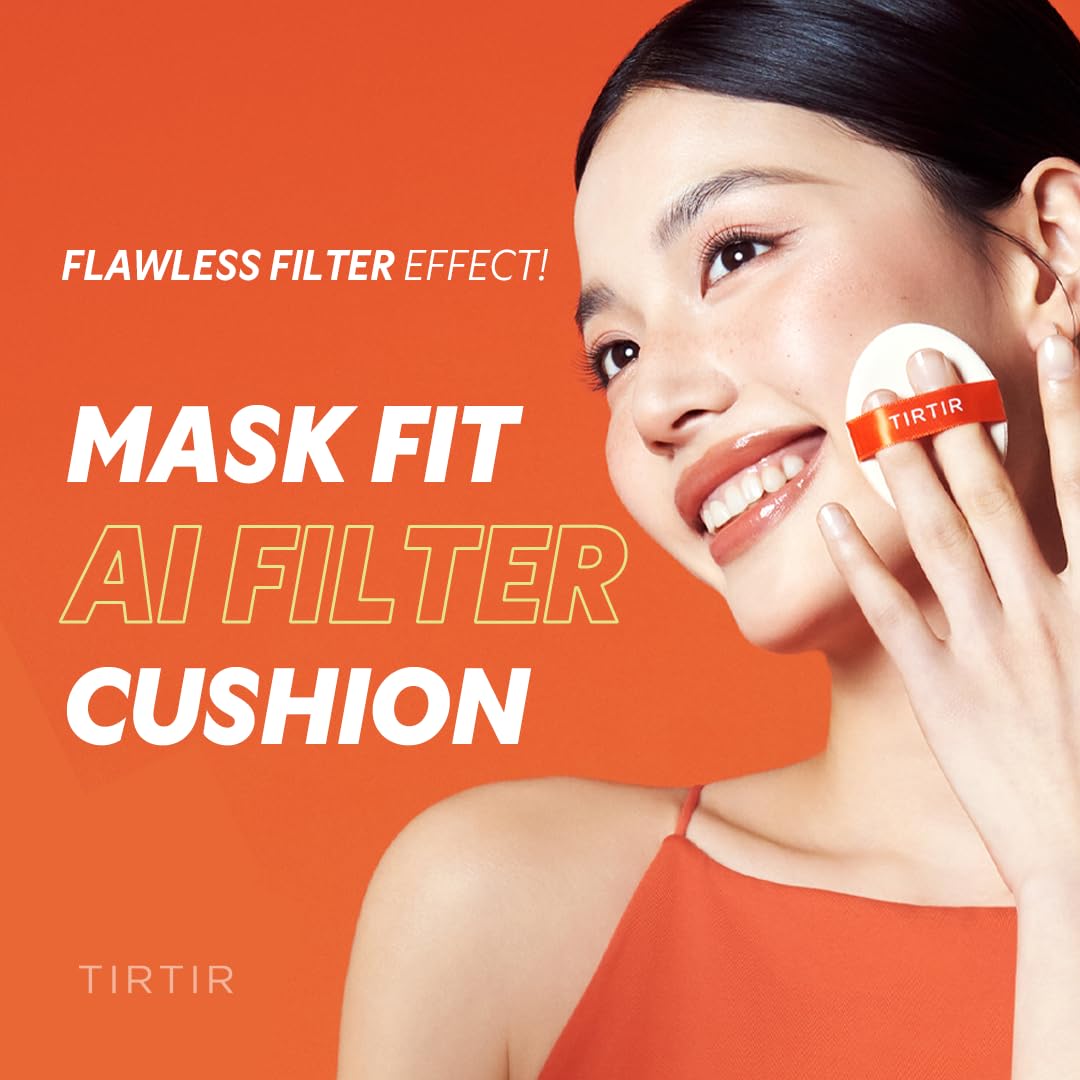 TIRTIR Mask Fit Ai Filter Cushion Foundation | AI-Like Semi-Matte Finish - Up to 72-Hour Medium to Full Coverage Korean BB Cushion Make up Beauty, #27N Camel, 0.63 Fl Oz