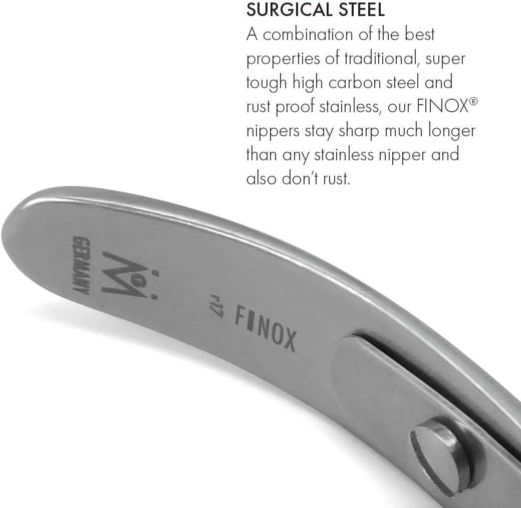 GERMANIKURE Tapered Professional Cuticle Trimmer - 3/4 Full Jaw Nipper - Ethically Made in Germany - FINOX Stainless Steel Sharp Cuticle Remover in Leather Case – Manicure Tool, r157, 7mm