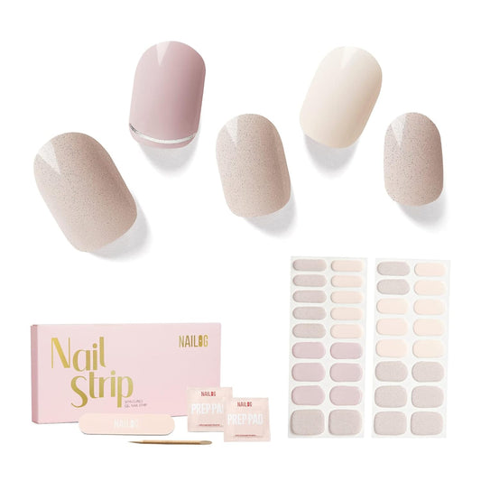 NAILOG Semi Cured Gel Nail Strips, 34 pcs Salon-Quality Gel Nail Stickers, Long Lasting Nail Wraps