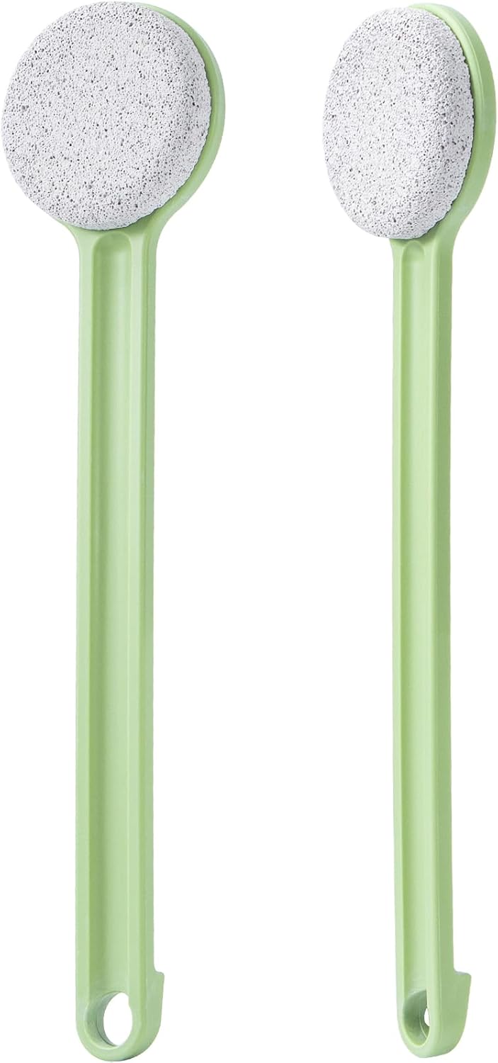 Pumice Stone for Feet with Long Handle 14", Hard Skin Callus Remover, Scrubber and Exfoliator for Dead Dry Skin, Softer & Smoother Feet, Pedicure Tool (Straight) Green