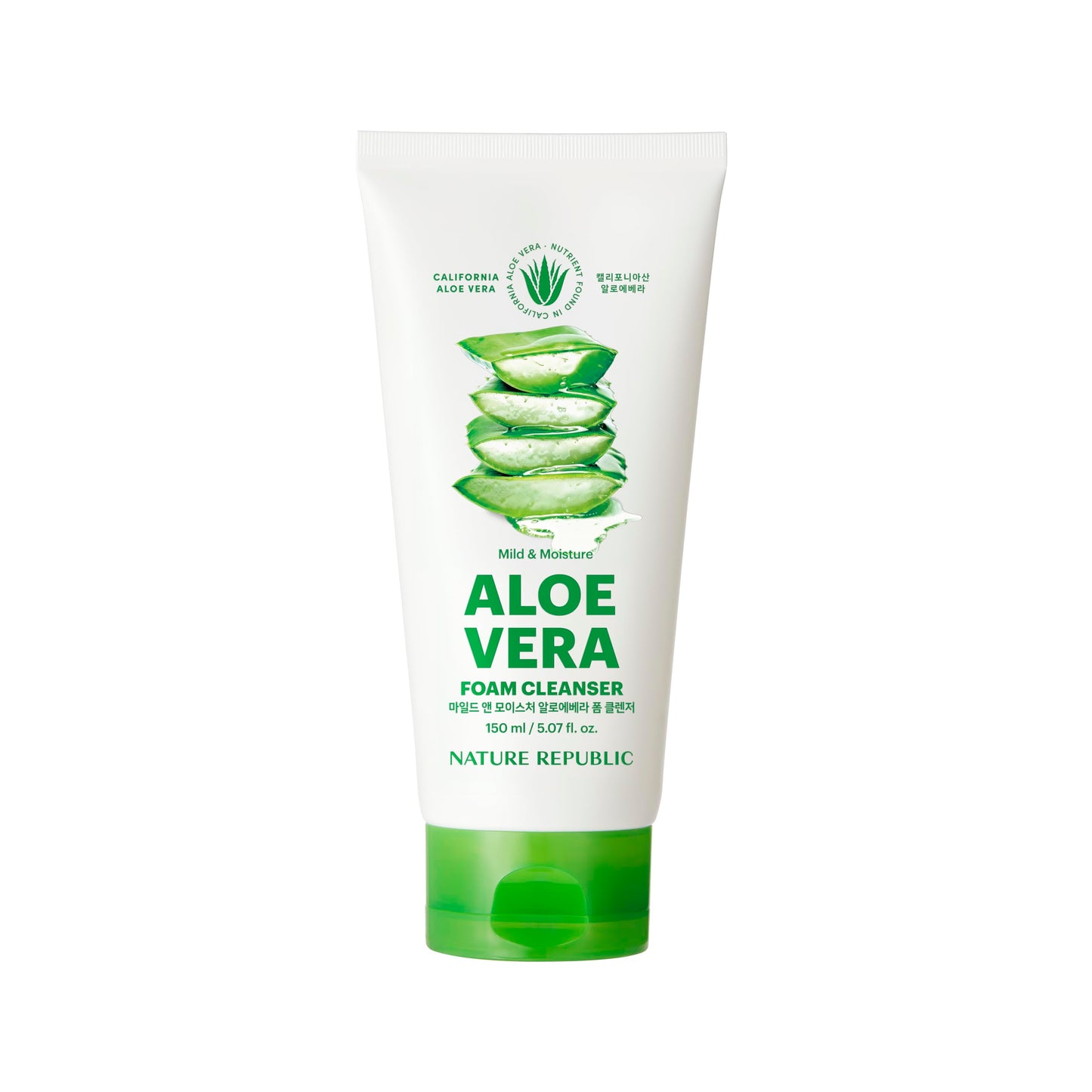 Nature Republic Mild & Moisture Aloe Vera Foam Cleanser | Hydrating Facial Cleanser, Gentle Makeup