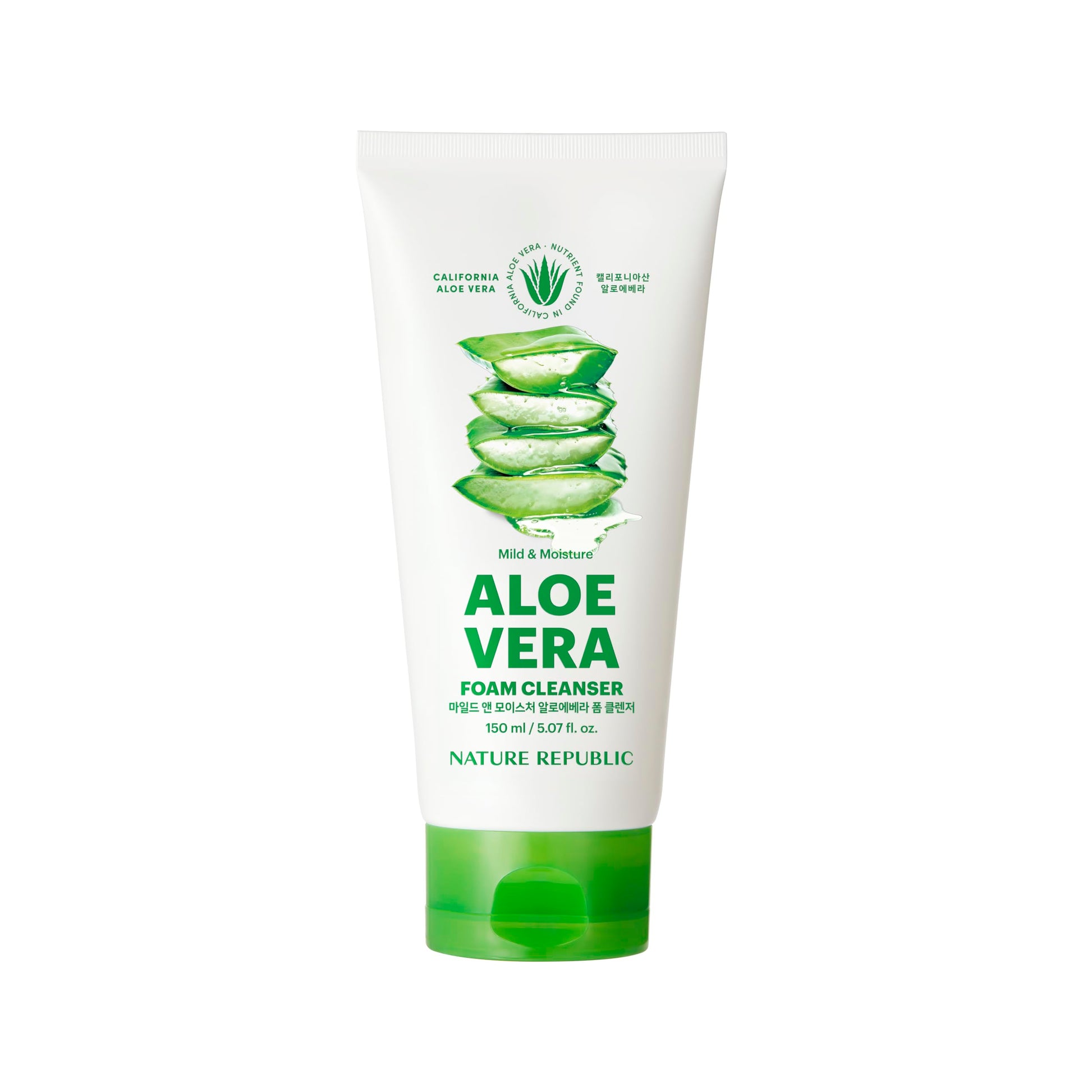 Nature Republic Mild & Moisture Aloe Vera Foam Cleanser | Hydrating Facial Cleanser, Gentle Makeup