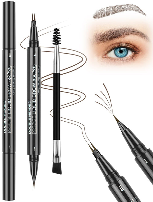 Microblading Eyebrow Pencil, Waterproof Eyebrow Pencils for Women Brown Hair Like Natural Liquid Brow Contouring Pen, 2-in-1 Dual-Ended Eye Brow Filler Pen with Precise Micro-Fork-Tip, Medium Brown