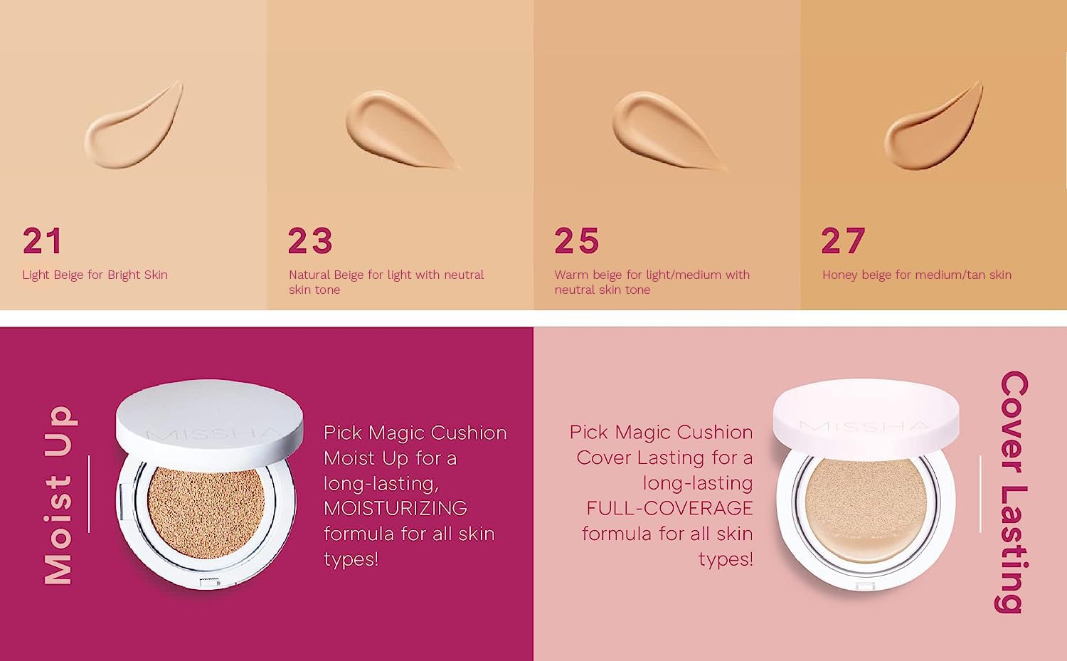 MISSHA Magic Cushion Foundation No.23 Natural Beige, Dewy Coverage