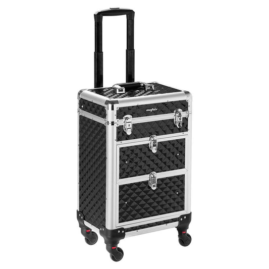 mefeir Aluminum Rolling Makeup Train Case, Portable Makeup Organizer Suitcase, Cosmetic Storage