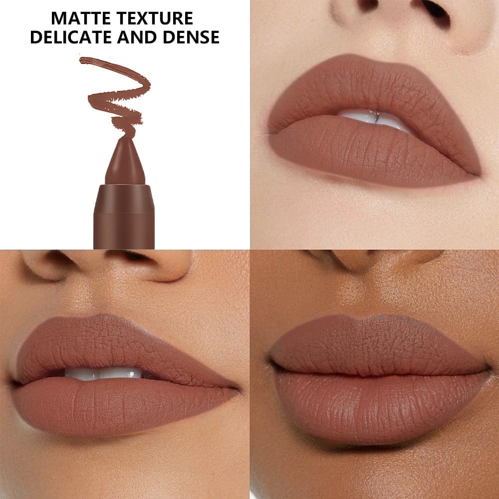 Matte Lipstick Crayon for Women, Warm Brown 24 Hour Lipstick Lip Liner Pencil, Neutral Lip Stick Lipliner Long Lasting Waterproof Smudge Proof, Vegan & Cruelty-Free, 02