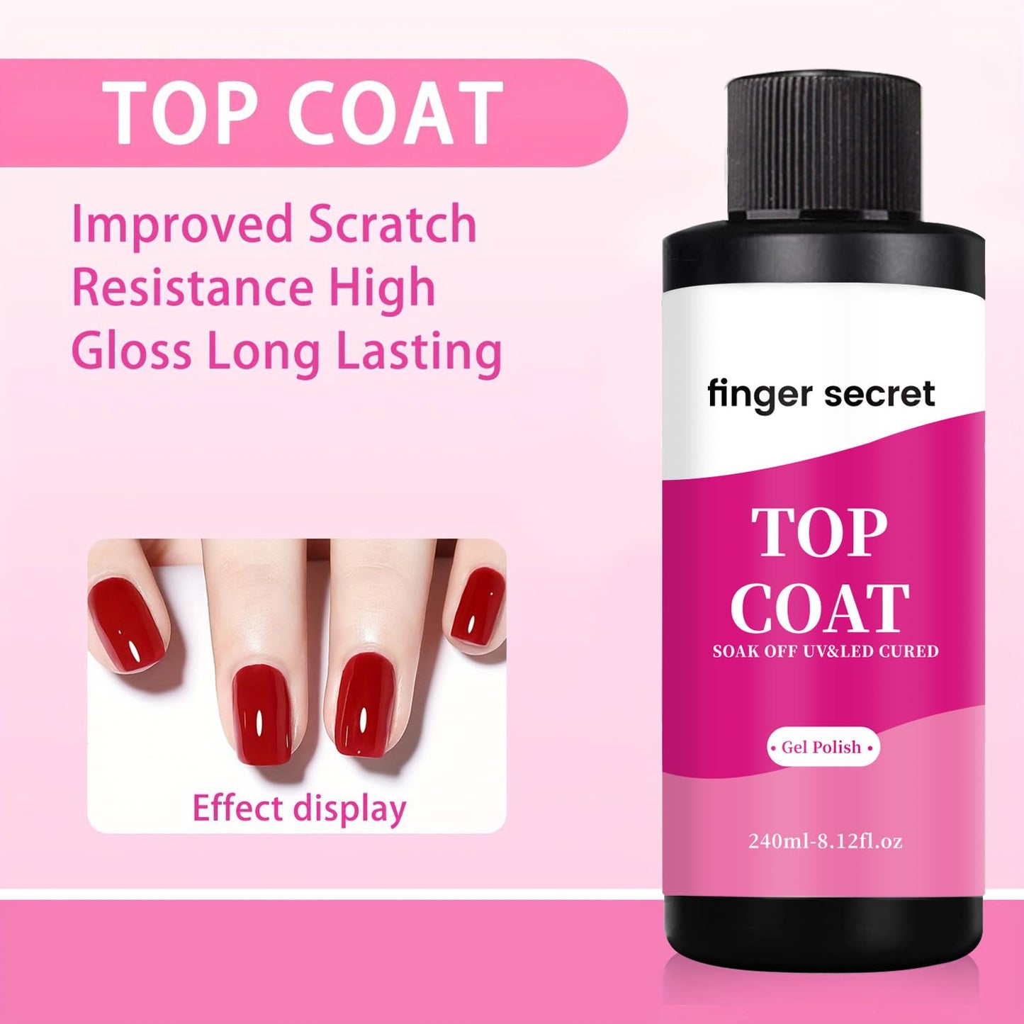 240ml/8loz Top Coat for Gel Nail Polish,Quick Dry Clear Nail Polish,Nail Supplies for DIY in Salon or Home Use.