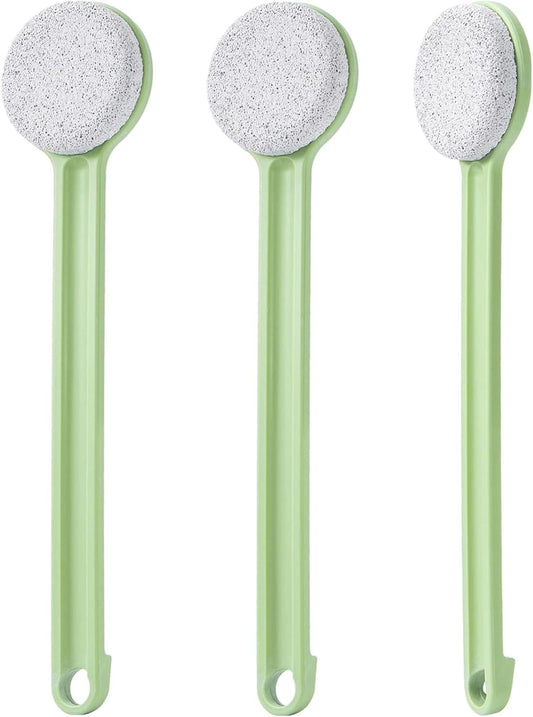 Pumice Stone for Feet with Long Handle 14", 3 Pcs Hard Skin Callus Remover, Scrubber and Exfoliator for Dead Dry Skin, Softer & Smoother Feet, Pedicure Tool (Straight) Green