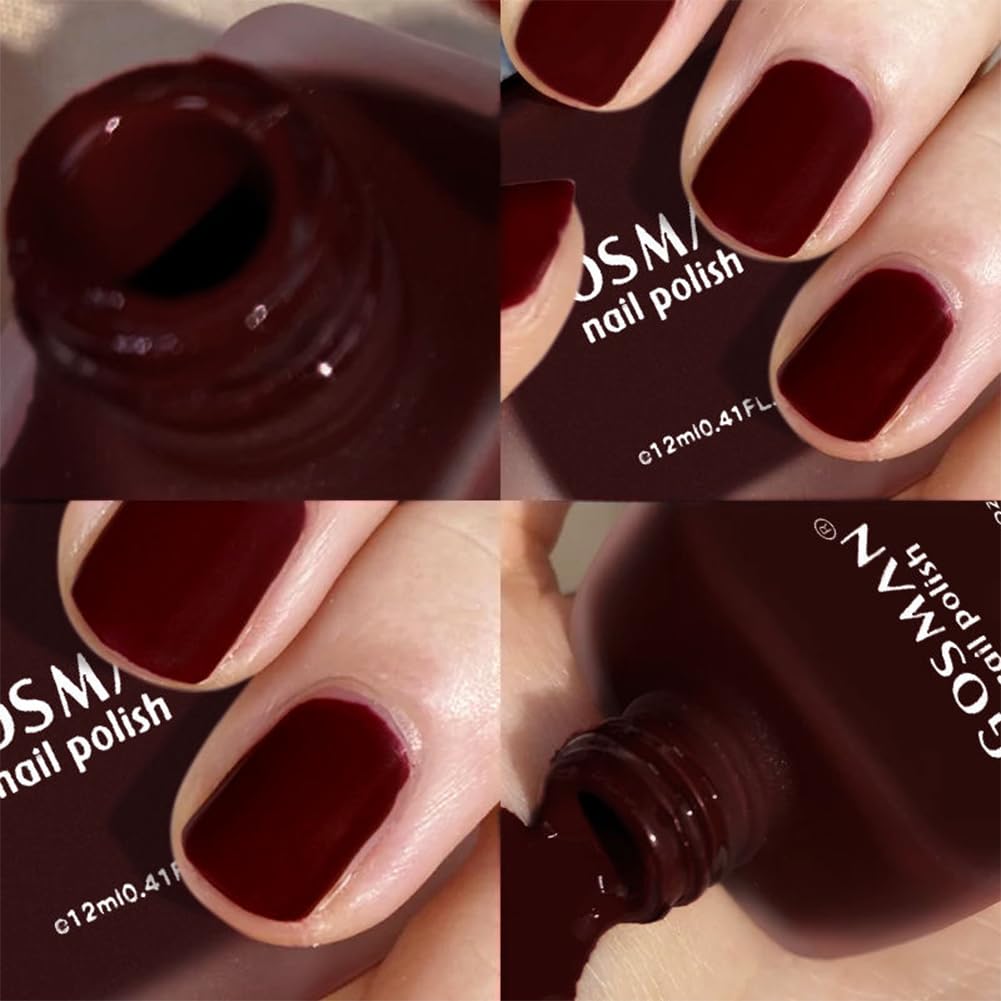 COSMOO 12ml Burgundy Matte Nail Polish, Quick Dry Nail Lacquer for Nail Art Varnish, Mist Effect Matte Finish Velvet Nail Polish, 0.41 fl oz (Burgundy, 0.41 fl oz)